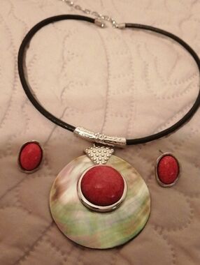 Sputnik (Spoutnik) Vintage MOP Abalone Pendant Necklace & Earrings SET